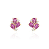 Yellow Gold Earrings with Pink Sapphires and Diamonds, Small