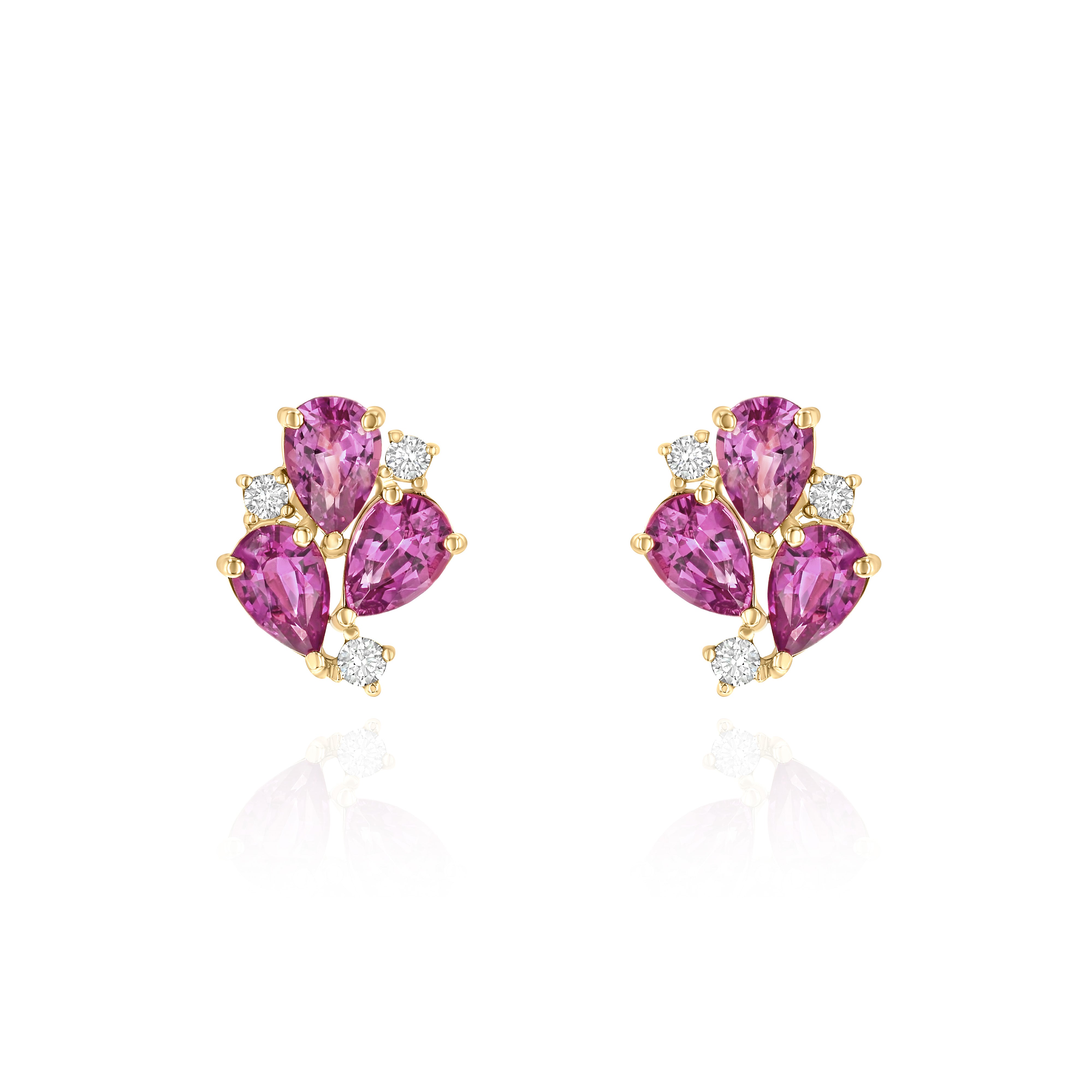Yellow Gold Earrings with Pink Sapphires and Diamonds, Small