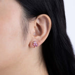 Yellow Gold Earrings with Pink Sapphires and Diamonds, Small - Model shot