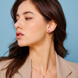 Yellow Gold Earrings with Pink Sapphires and Diamonds, Small - Model shot